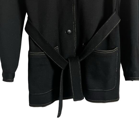 Vintage Kimberly Black Wool Knit Belted Button Front Patch Pocket Jacket Size L - Picture 4 of 12